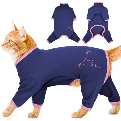 ADNIKIA Cat Pajamas for Cats Only, Sticky Hair Cat Clothes, Sphynx Hairless Cats Sweater, Recovery Suit After Surgery, Prevent Lost Hair Kitten Onesie Shirts Costumes Outfits for Pet - Image 1