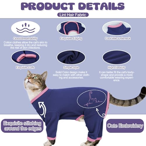 ADNIKIA Cat Pajamas for Cats Only, Sticky Hair Cat Clothes, Sphynx Hairless Cats Sweater, Recovery Suit After Surgery, Prevent Lost Hair Kitten Onesie Shirts Costumes Outfits for Pet - Image 3
