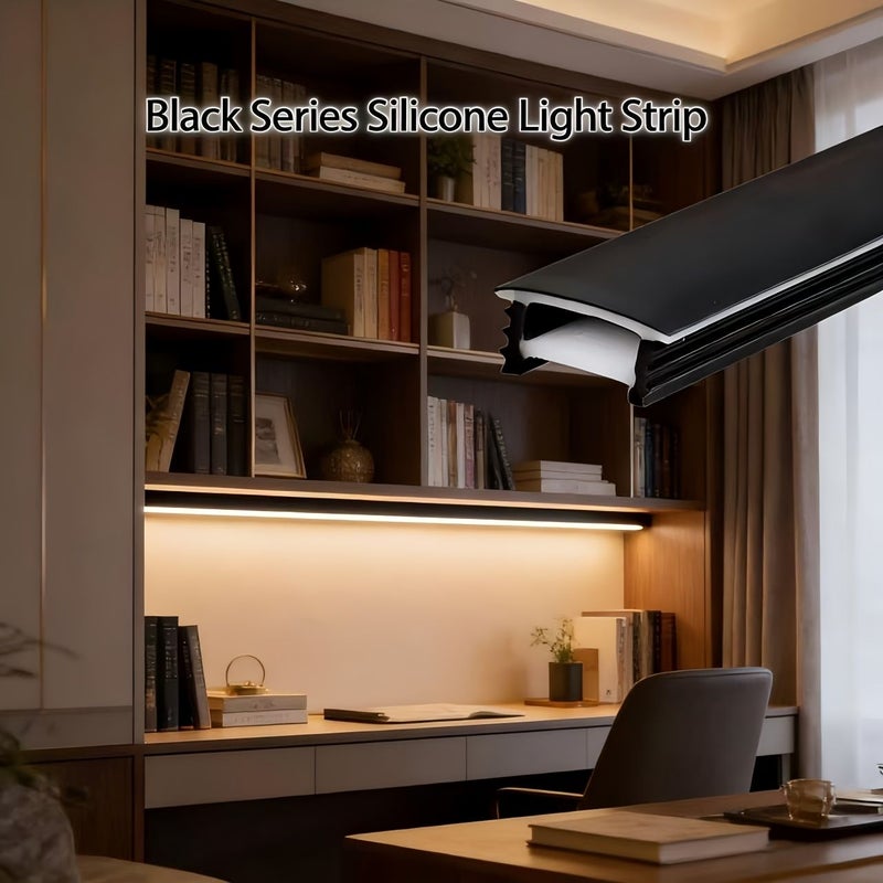 قناة نشر ضوء LED سوداء مرنة بطول 314.96 بوصة غطاء شريطي مدمج - Image 3