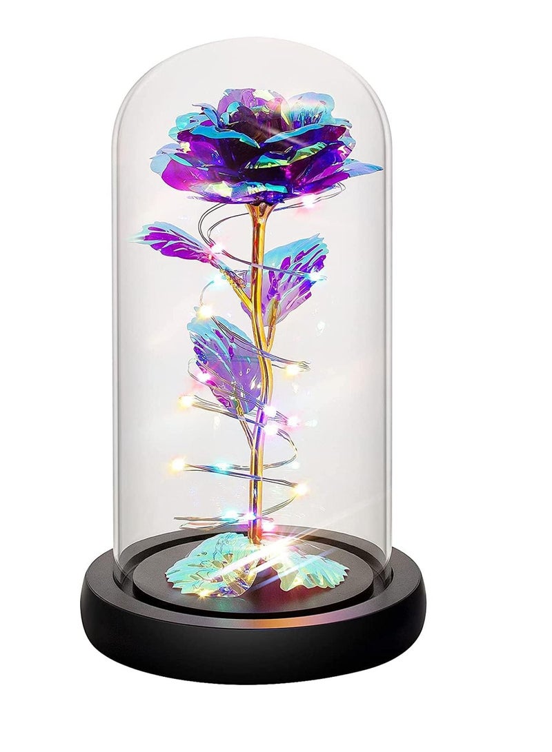 MONOGUE Galaxy Rose Flower Gift Colorful Artificial Rose Flower Gifts Forever in Glass Dome - Image 1
