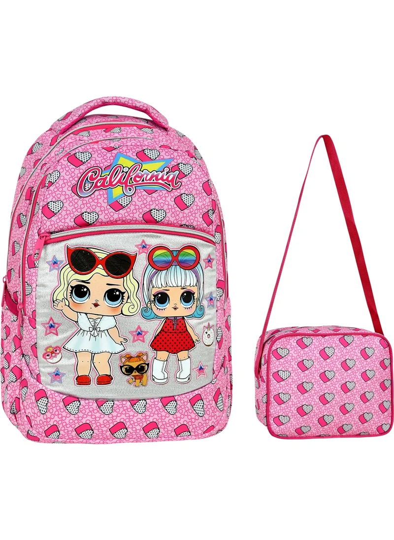 Çantaland Pink Heart Patterned Primary School Bag + Lunch Box