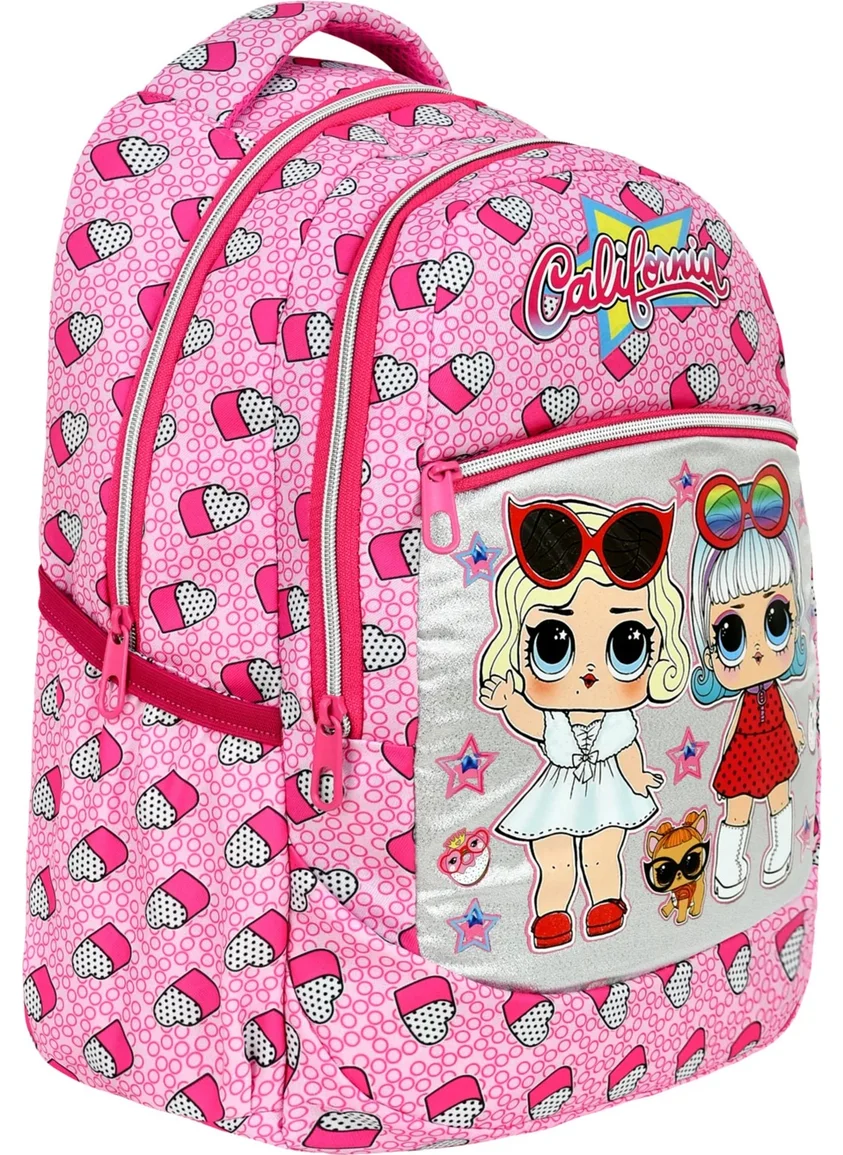 Çantaland Pink Heart Patterned Primary School Bag + Lunch Box