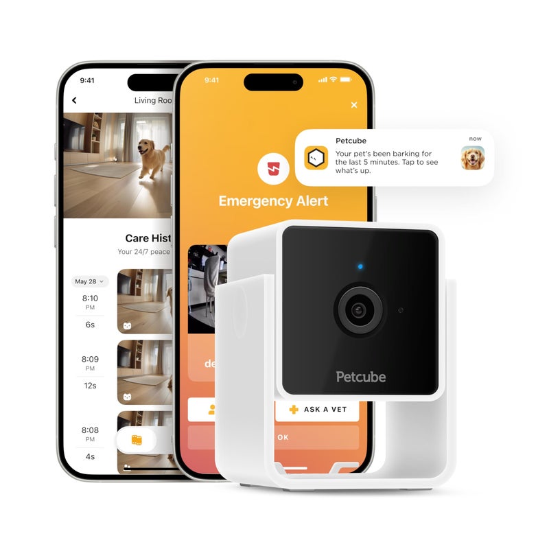 Petcube كاميرا بيتكيوب | كاميرا داخلية للواي فاي للحيوانات الأليفة والأمان مع تطبيق الهاتف، مراقب للحيوانات الأليفة مع صوت وفيديو ثنائي الاتجاه، رؤية ليلية، فيديو بدقة 1080p HD وتنبيهات ذكية لأقصى أمان منزلي - Image 1