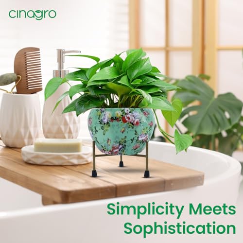 CINAGRO Floral-Printed Flower Pot/Container with Iron Stand for Home & Garden Decor, Suitable for Indoor & Outdoor Plants (Blossom Breeze, Golden Stand) - Image 3