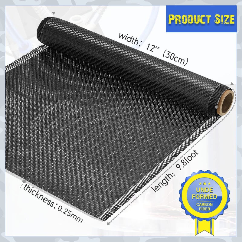 Tudomro تودومرو 10 قدم × 12" قماش ألياف الكربون الأسود ورقة ألياف الكربون قماش نقي 2 × 2 نسج تويل-3k/220g لتعزيز الهياكل في جدار خرساني قبو إصلاح قارب (1 لفة) - Image 2