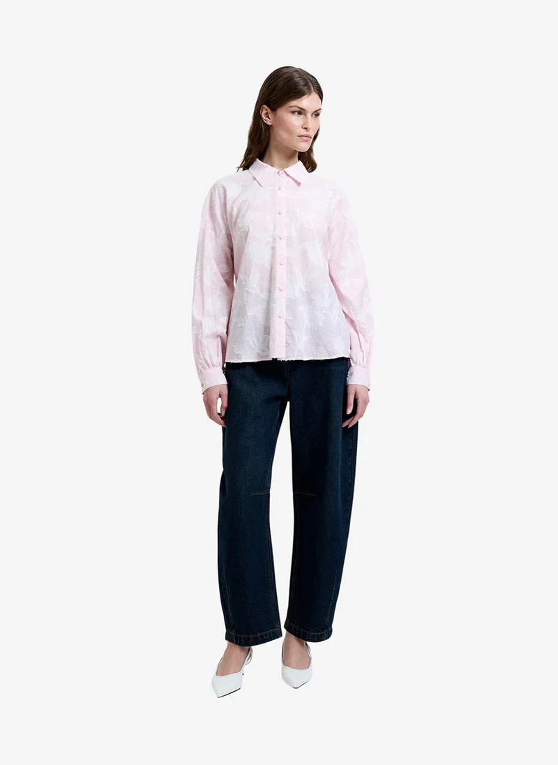 فرنش كونكشن Women's Naya Floral Jacquard Striped Pink Long Sleeve Shirt