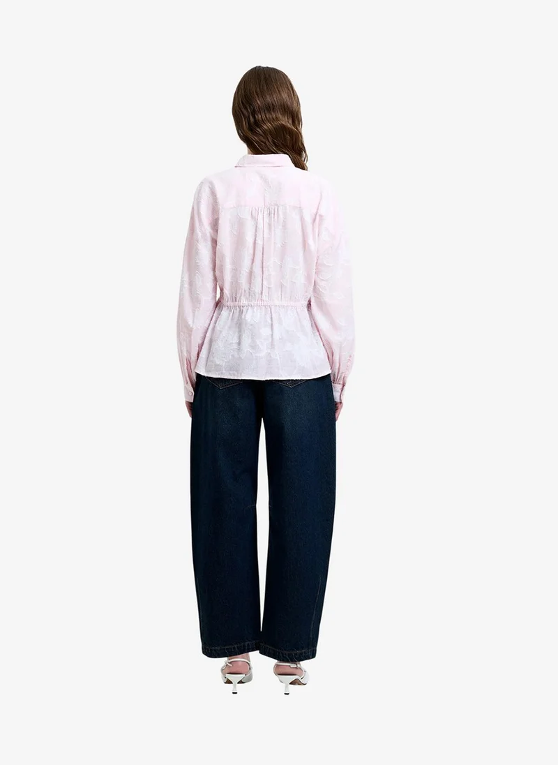 French Connection  Women's Naya Floral Jacquard Striped Pink Long Sleeve Shirt for Women | Best Price UAE