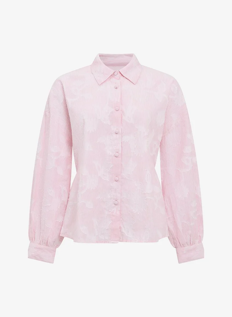 French Connection  Women's Naya Floral Jacquard Striped Pink Long Sleeve Shirt for Women | Best Price UAE