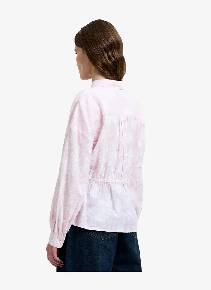 French Connection  Women's Naya Floral Jacquard Striped Pink Long Sleeve Shirt for Women | Best Price UAE