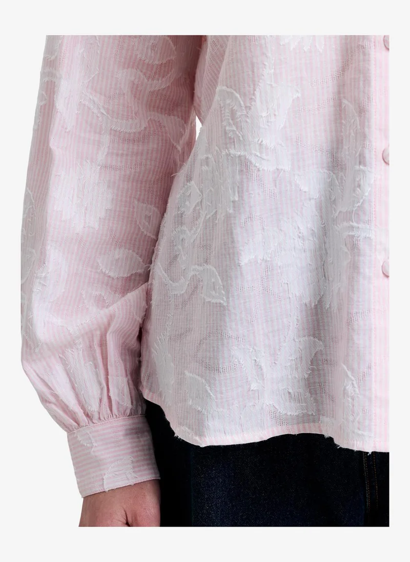 French Connection  Women's Naya Floral Jacquard Striped Pink Long Sleeve Shirt for Women | Best Price UAE