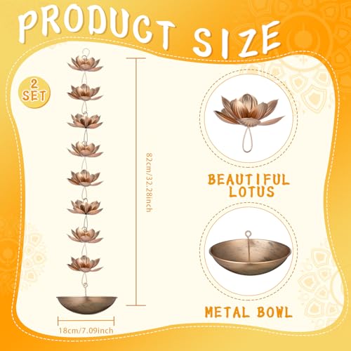 LemonRoad 2 Set Diwali Hanging Urli Bowl Metal Lotus Floating Diya Pot for Flowers Decor Wall Hanging Uruli Candle Holder for Mandir Diwali Gift Indian Traditional Festival Decoration - Image 3