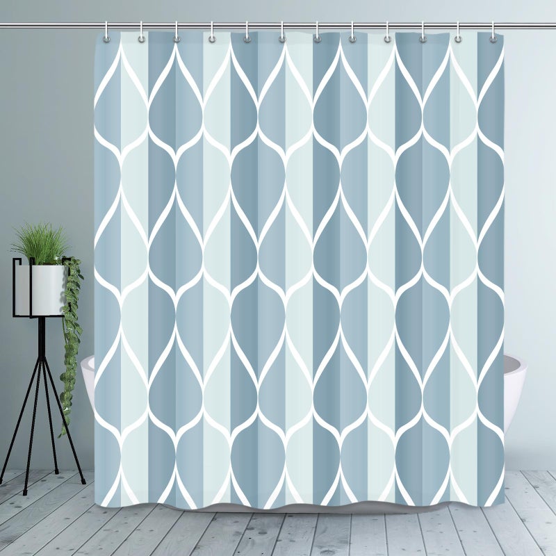 Gelbchu Dark Blue Geometric Shower Curtain Waterproof Design and Polyester QuickDrying Weighted Hem Modern Shower Curtains Set for Bathroom W 72 x H 72 Machine Washable with 12 Hooks