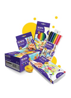 Young Learners Colouring Kit Water Colour 12 Colours, Color Pencils 12 colors, Duo two Tip Felt Pen 6 color, Sharpener, Crayons 12 colour, Poster Colour 6 Colours | Ages 3+