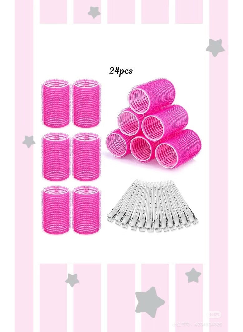 24-piece curling iron set with metal clips, suitable for long, medium, short, thick, and thin hair, can create bangs curls (pink) - Image 1