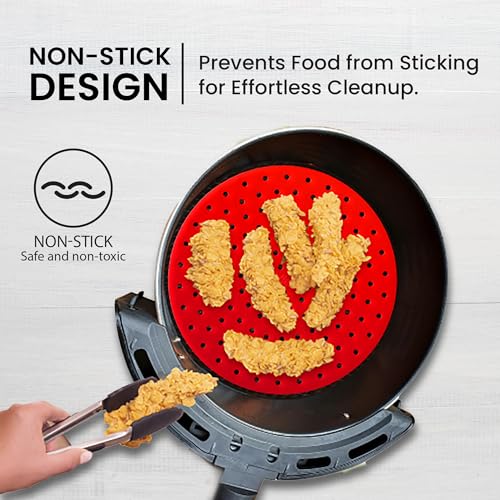 LOTTELI KITCHEN Reusable Air Fryer Liners 3 Pack for 5-7QT Fryers - 8" Round Silicone Air Fryer Liners - Easy to Clean Air Fryer Accessories - Non-Stick Parchment Paper Replacement - Image 4