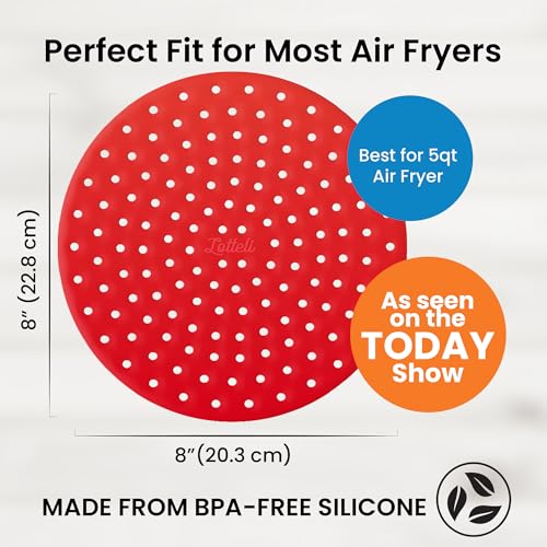 LOTTELI KITCHEN Reusable Air Fryer Liners 3 Pack for 5-7QT Fryers - 8" Round Silicone Air Fryer Liners - Easy to Clean Air Fryer Accessories - Non-Stick Parchment Paper Replacement - Image 2