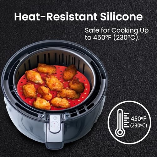 LOTTELI KITCHEN Reusable Air Fryer Liners 3 Pack for 5-7QT Fryers - 8" Round Silicone Air Fryer Liners - Easy to Clean Air Fryer Accessories - Non-Stick Parchment Paper Replacement - Image 3