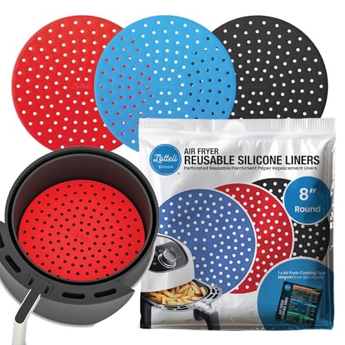 LOTTELI KITCHEN Reusable Air Fryer Liners 3 Pack for 5-7QT Fryers - 8" Round Silicone Air Fryer Liners - Easy to Clean Air Fryer Accessories - Non-Stick Parchment Paper Replacement - Image 1