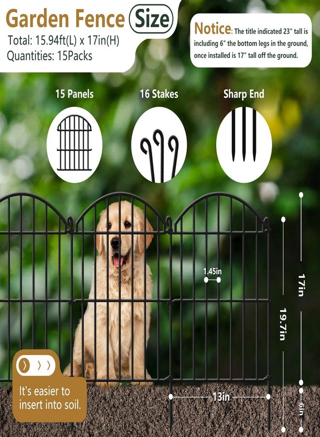 GILPWA Decorative Garden Fence 23 in(H) x 15.94ft(L), 15 Panels Animal Barrier Fence Arched Rustproof Metal Border Ground Stake No Dig Fence for Rabbit Dog, Outdoor Decor for Yard & Patio - Image 2