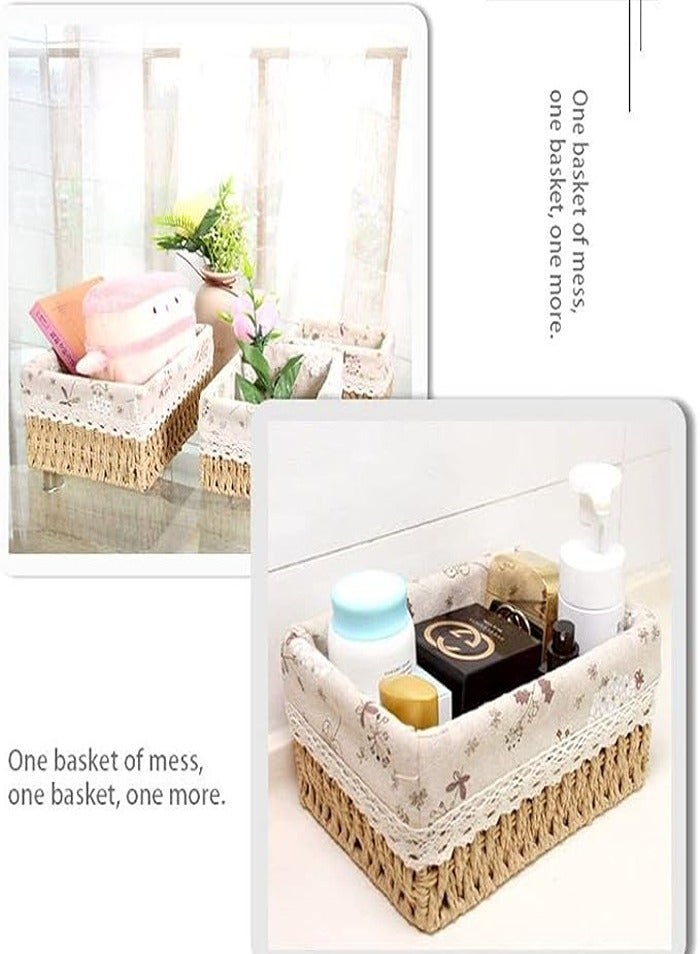 Wicker Baskets Set,3 Pcs Handmade Woven Basket Storage Bins with Removable Liner,Sturdy Decorative Basket for Home,Bathroom,Kitchen,Bedroom Using, Soft Shelf Baskets to Makeup, Sewing Items Organizing  - Image 2