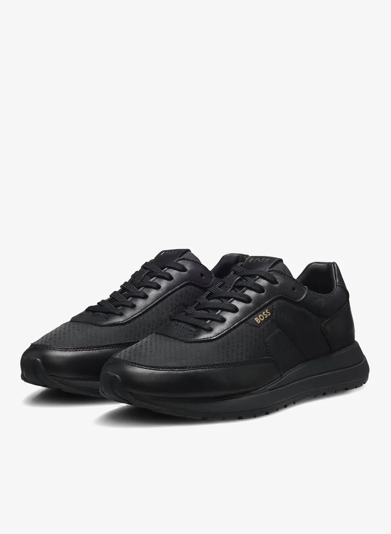 Monogram trainers with leather trims and EVA-rubber sole