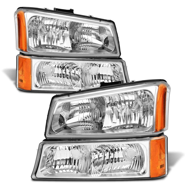 ADCARLIGHTS for 2003 2004 2005 2006 Chevy Silverado Headlight Assembly compatible with 0306 Silverado Avalanche 150025003500 Clear Lens Chrome Housing Amber Reflector Headlamp Replacement Pair