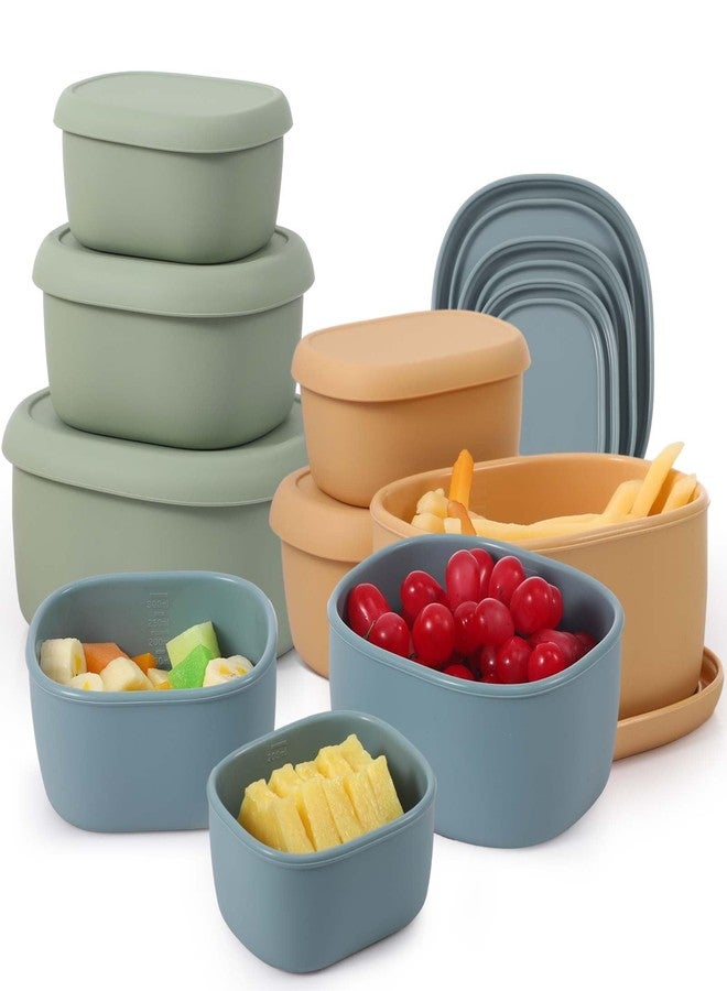 Vesici 9 Pcs Silicone Food Storage Containers Collapsible Reusable Small Containers with Lids Bpa Free for Christmas Party Snack Camping Lunch Bento Box (6.7oz, 10oz, 20oz) Green Blue Yellow - Image 1