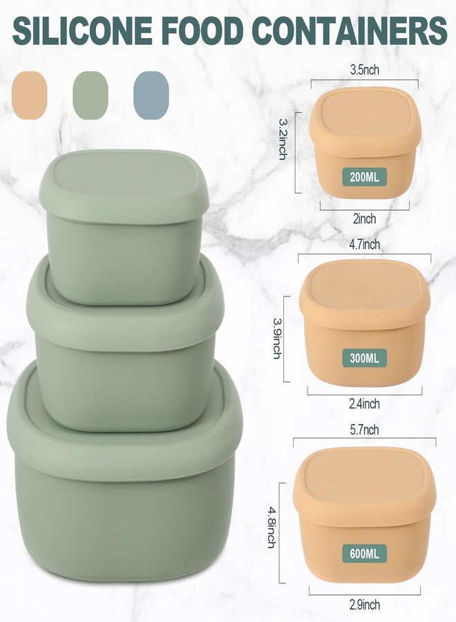 Vesici 9 Pcs Silicone Food Storage Containers Collapsible Reusable Small Containers with Lids Bpa Free for Christmas Party Snack Camping Lunch Bento Box (6.7oz, 10oz, 20oz) Green Blue Yellow - Image 2