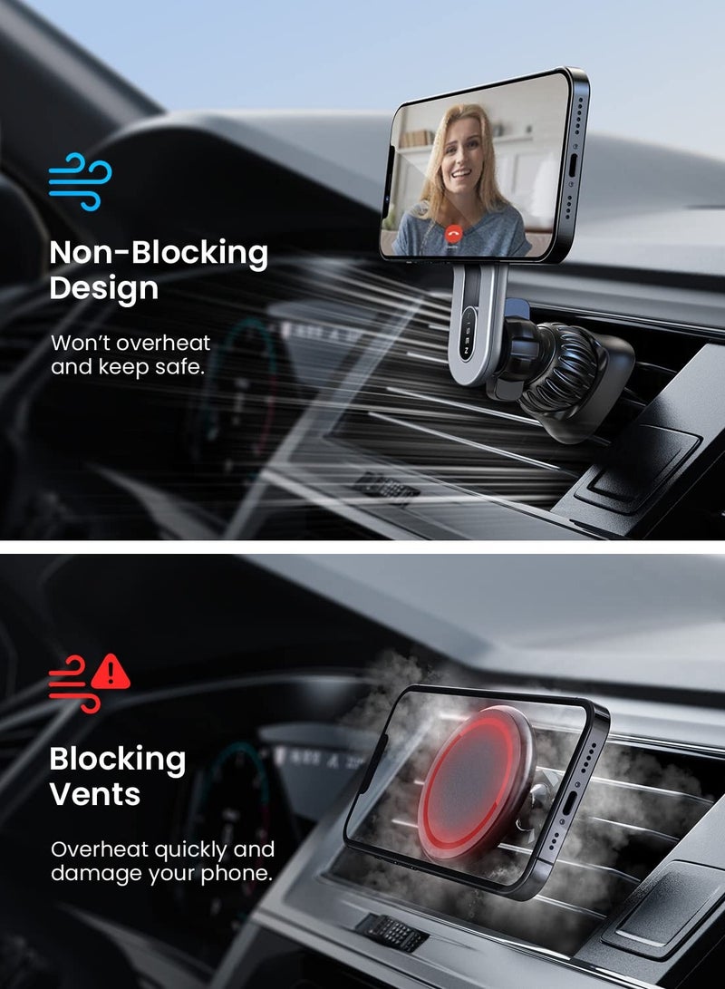 Barakah Compatible for MagSafe Car Mount, Magnetic Phone Holder for Car [Easily Install] Hands Free iPhone Car Holder Mount Fit for iPhone 13 14 Pro Max Mini MagSafe Case, Silver - Image 4