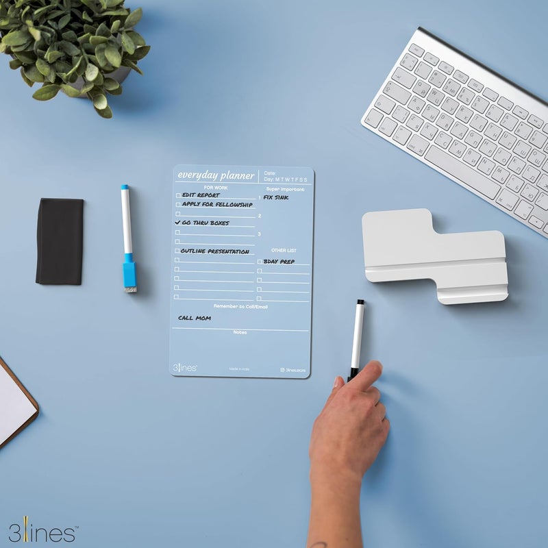 3 Lines to Do List Acrylic Board for Desk (24x16 CM)| Best Planner & Organiser | White Acrylic Base with Slot for Phone| with 2 Markers & Cleaning Fabric | 'Everyday Planner for Work' |Regular Size - Image 2