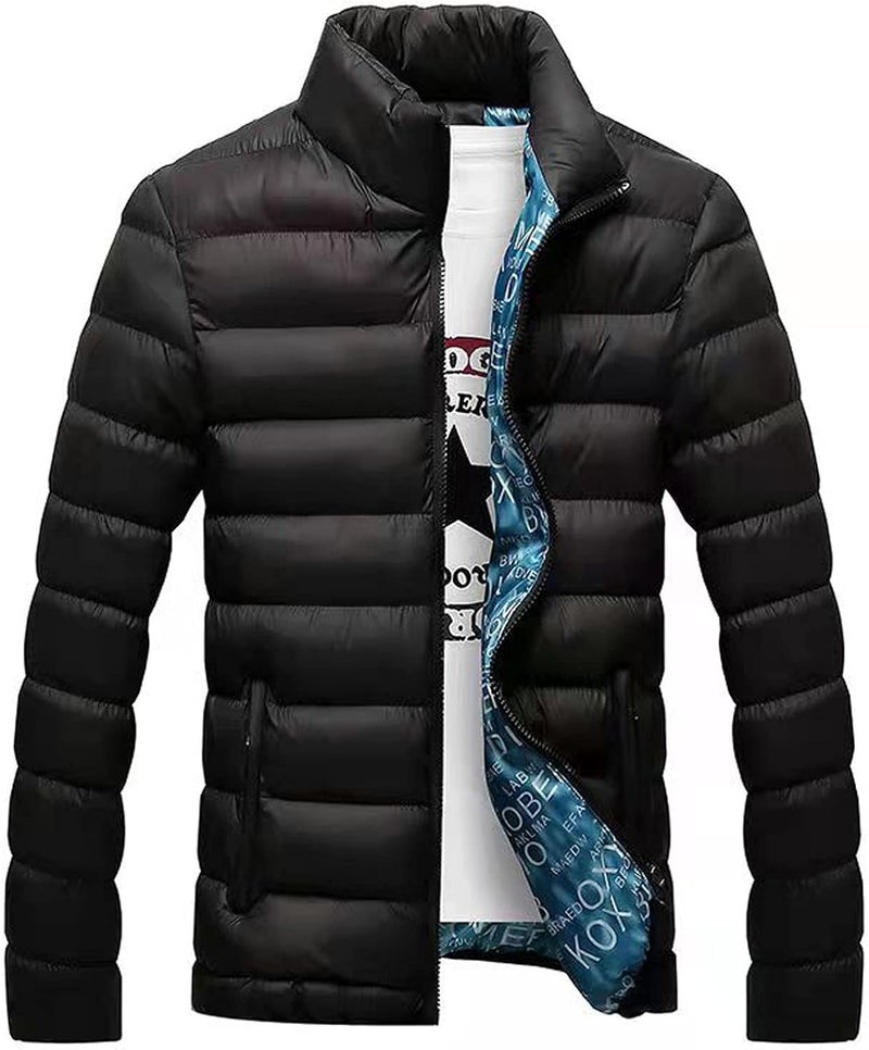 comfrt Men's Winter Cotton Padded Jacket, Long Sleeved Hoodless Coat, Casual Stand Collar Hoodless Zipper Double Pocket Coat - Image 1