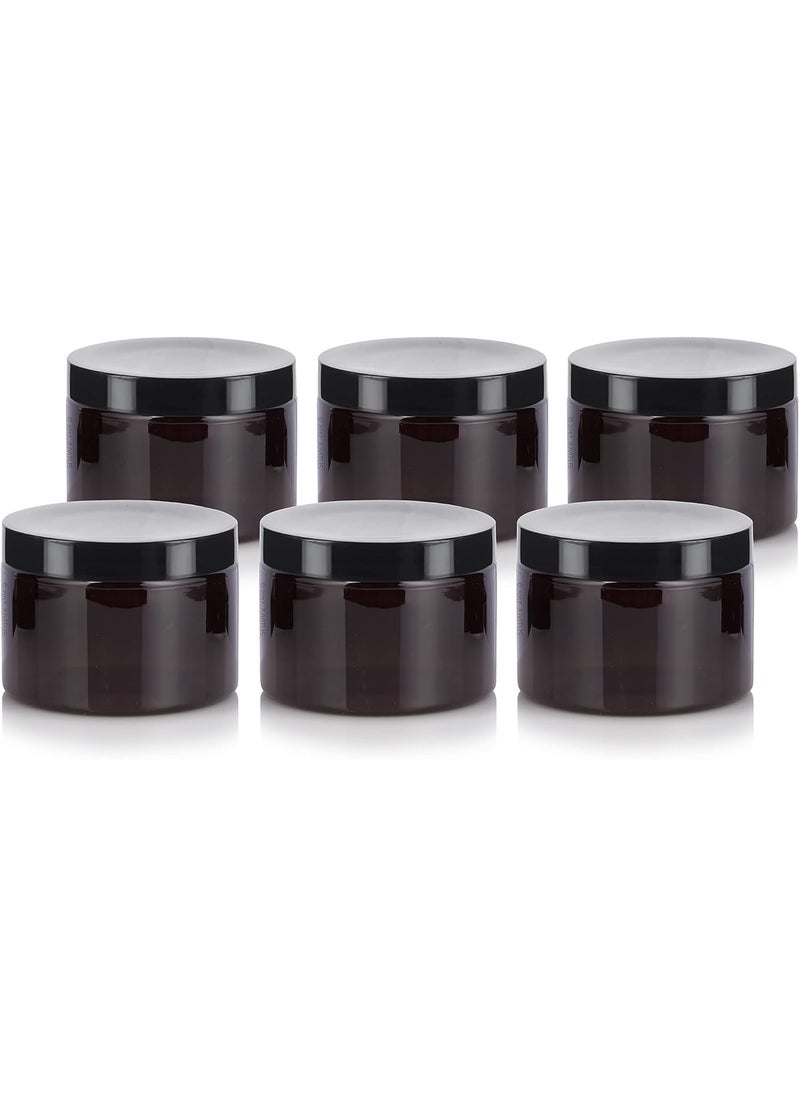 JUVITUS JUVITUS 12 oz Amber PET Plastic (BPA Free) Refillable Low Profile Jar (6 pack) Empty Storage Containers 