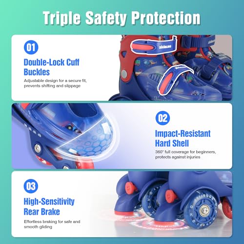 ZOOBLISS Kids Roller Skates for Beginners - ZOOBLISS Toddler Roller Skates for Boys Ages 3-7 with Light-Up Wheels & 4 Adjustable Sizes, Tri-Wheel Training Skates for Kids (Racing Blue) - Image 5