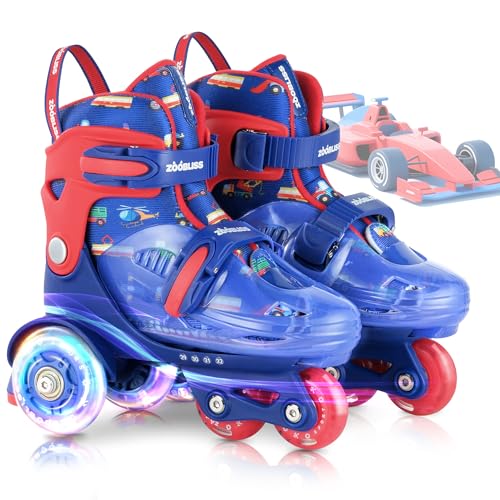 ZOOBLISS Kids Roller Skates for Beginners - ZOOBLISS Toddler Roller Skates for Boys Ages 3-7 with Light-Up Wheels & 4 Adjustable Sizes, Tri-Wheel Training Skates for Kids (Racing Blue) - Image 1