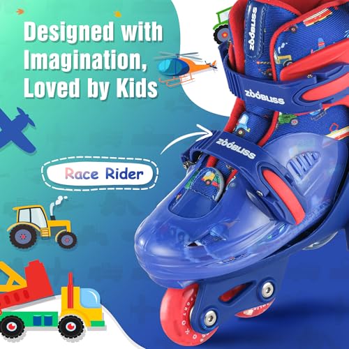 ZOOBLISS Kids Roller Skates for Beginners - ZOOBLISS Toddler Roller Skates for Boys Ages 3-7 with Light-Up Wheels & 4 Adjustable Sizes, Tri-Wheel Training Skates for Kids (Racing Blue) - Image 2