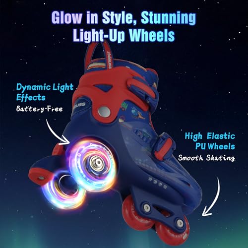 ZOOBLISS Kids Roller Skates for Beginners - ZOOBLISS Toddler Roller Skates for Boys Ages 3-7 with Light-Up Wheels & 4 Adjustable Sizes, Tri-Wheel Training Skates for Kids (Racing Blue) - Image 4
