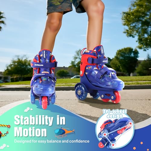 ZOOBLISS Kids Roller Skates for Beginners - ZOOBLISS Toddler Roller Skates for Boys Ages 3-7 with Light-Up Wheels & 4 Adjustable Sizes, Tri-Wheel Training Skates for Kids (Racing Blue) - Image 3