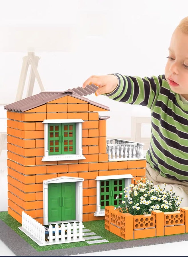 Beauenty 277pcs DIY Educational Toys for Kids: Building a Mini House with Sand Table and Bricklaying Model Toy - Image 4