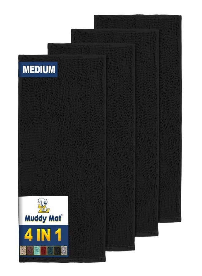 Muddy Mat® 4-Piece Black Medium 30"X19" AS-SEEN-ON-TV Highly Absorbent Microfiber Door Mat, Bath Mat and Pet Rug, Non Slip Thick Washable, Soft Chenille for Kitchen Bathroom Bedroom Indoor and Outdoor - Image 1