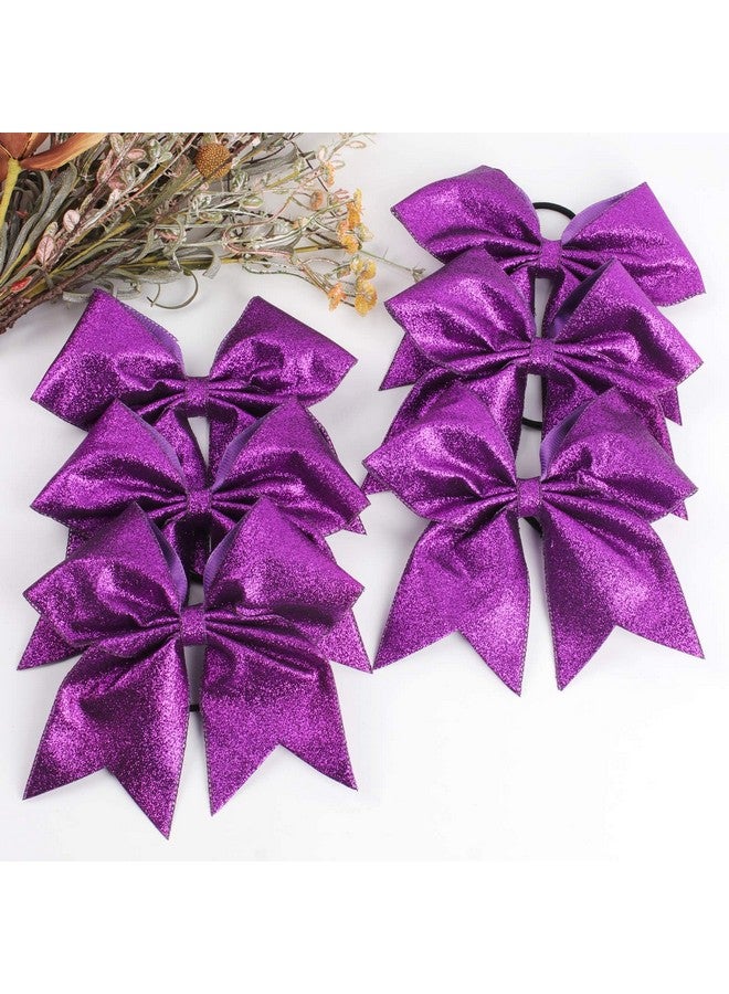 Oaoleer 12PCS 7" Large Glitter Cheer Hair Bows Ponytail Holder Elastic Band Handmade for Cheerleading Teen Girls College Sports (Glitter Purple 12PCS) - Image 5