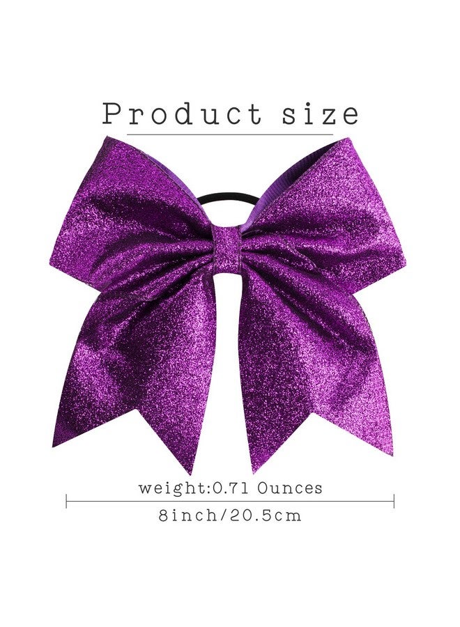 Oaoleer 12PCS 7" Large Glitter Cheer Hair Bows Ponytail Holder Elastic Band Handmade for Cheerleading Teen Girls College Sports (Glitter Purple 12PCS) - Image 2