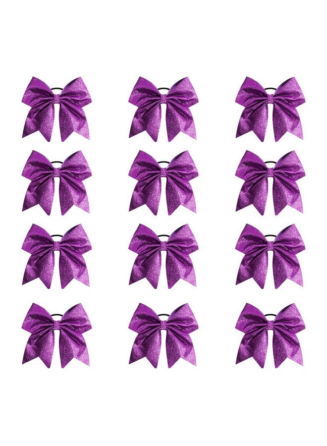Oaoleer 12PCS 7" Large Glitter Cheer Hair Bows Ponytail Holder Elastic Band Handmade for Cheerleading Teen Girls College Sports (Glitter Purple 12PCS) - Image 1