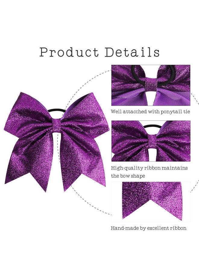 Oaoleer 12PCS 7" Large Glitter Cheer Hair Bows Ponytail Holder Elastic Band Handmade for Cheerleading Teen Girls College Sports (Glitter Purple 12PCS) - Image 3