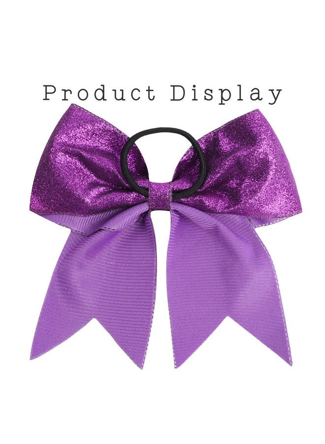 Oaoleer 12PCS 7" Large Glitter Cheer Hair Bows Ponytail Holder Elastic Band Handmade for Cheerleading Teen Girls College Sports (Glitter Purple 12PCS) - Image 4