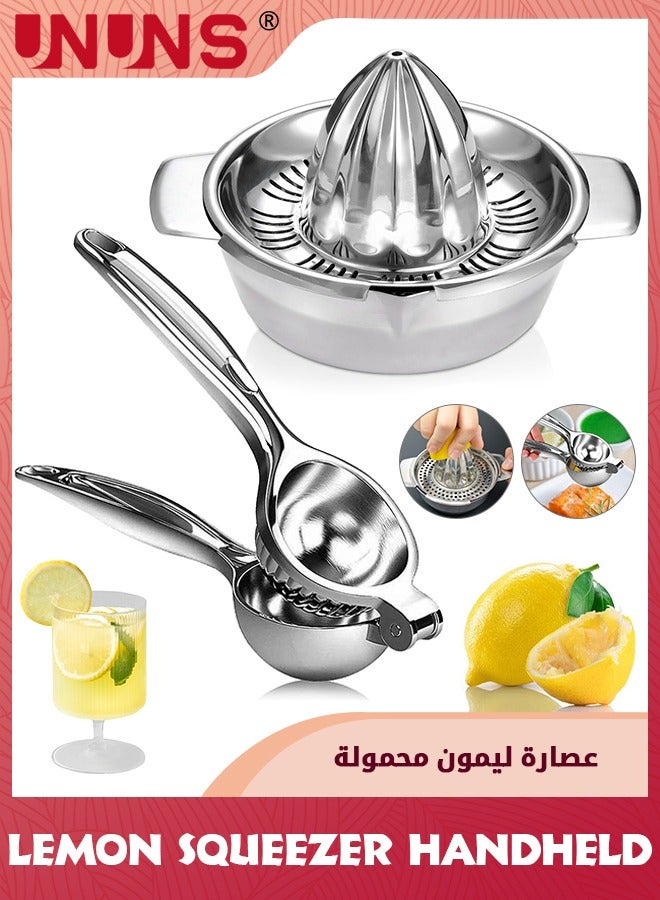 UNUNS Lemon Squeezer Handheld,2PCS Stainless Steel Lemon Citrus Orange Juicer With Strainer And Bowl,Lime Fruit Hand Squeezer Kitchen Tool,Dishwasher Safe,Easy to Clean  - Image 1