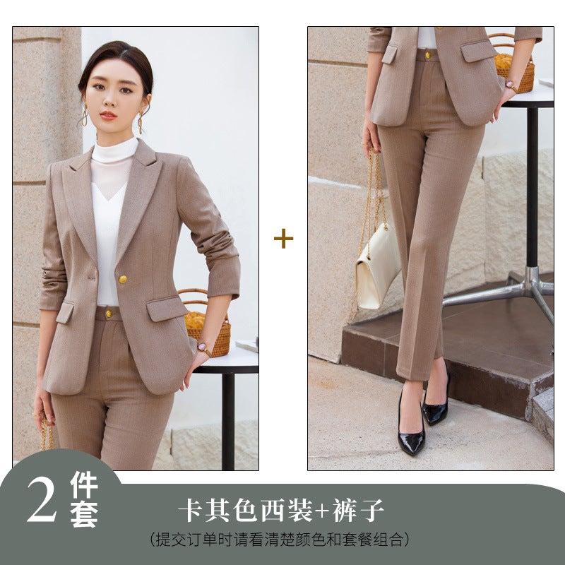 High-class Suit suit Womens Cross-border Autumn Fashion Temperament Goddess Fan Professional Dress Suit Jacket Work Clothes 89139 khaki Pants