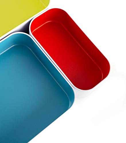 Three by Three Seattle 3 Piece Shallow Metal Organizer Tray Set for Storing Makeup, Stationery, Utensils, and More in Office Desk, Kitchen and Bathroom Drawers (2 Inch, Multicolor) - Image 4