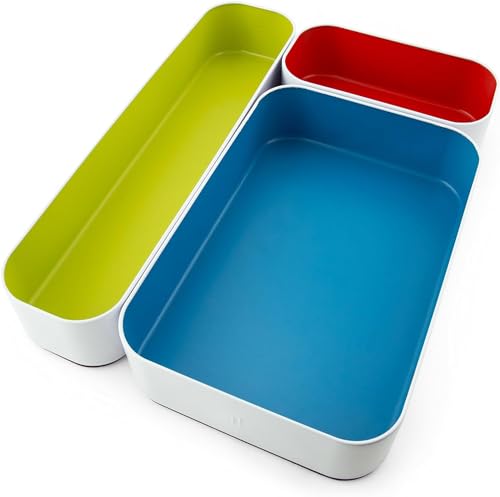 Three by Three Seattle 3 Piece Shallow Metal Organizer Tray Set for Storing Makeup, Stationery, Utensils, and More in Office Desk, Kitchen and Bathroom Drawers (2 Inch, Multicolor) - Image 5