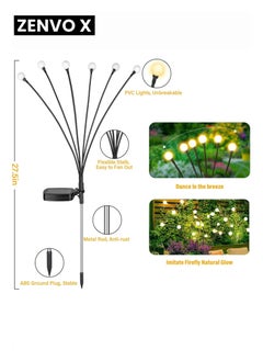 zenvo X Upgraded Solar Swaying Garden Lights, Firefly Landscape Stake Lights with Highly Flexible Copper Wire, 2 Packs  - Image 3