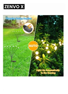 zenvo X Upgraded Solar Swaying Garden Lights, Firefly Landscape Stake Lights with Highly Flexible Copper Wire, 2 Packs  - Image 5